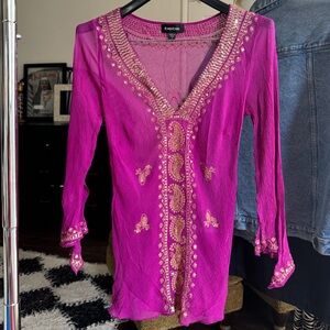 Bebe Women's Pink Gold Embroidered Top